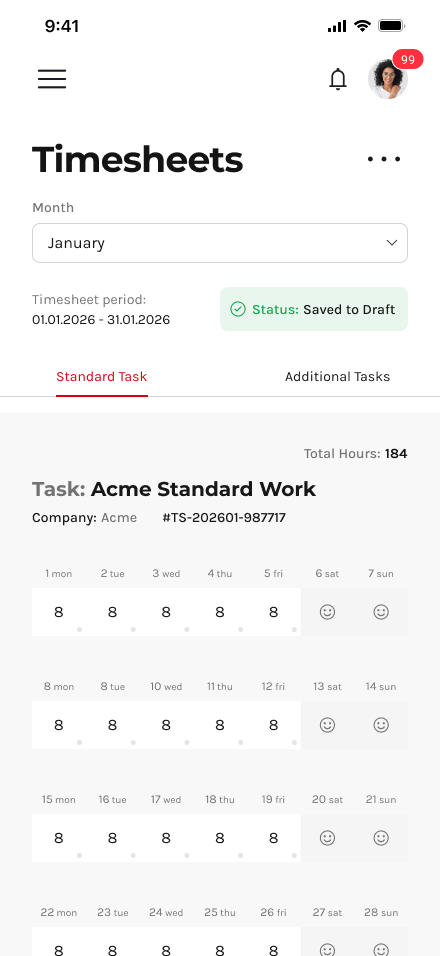 Timesheet — mobile time and activity management